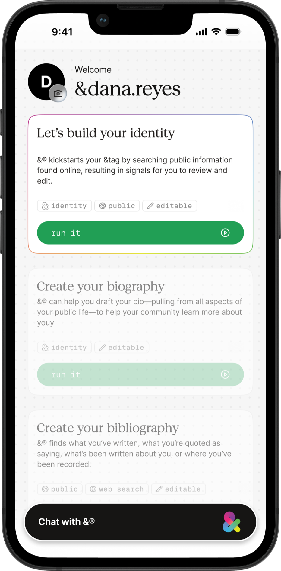 The & app building an identity from public information